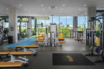 Fitness center with cardio and strength-training equipment